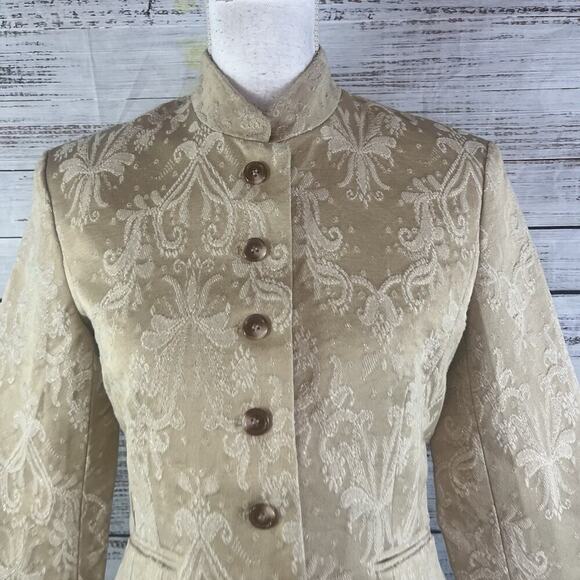 Spiegel Blazer Jacket size 6 Khaki Floral Embossed Flowers Church Career Wedding - Picture 3 of 10